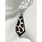 Geometric Vegan Leather Dangle & Crystal Round Earrings Peach & Black 2 Pairs Black Photo 2