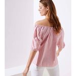 LOFT Plus Off Shoulder Pink White Striped Peasant Top Puff Sleeve Blouse 20 Size undefined Photo 1