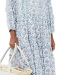 Tuckernuck beach, dusty, blue medallion long sleeve ruffle dress extra large Size XL Photo 0