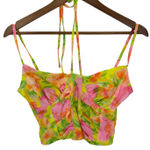 ASOS Design Floral Halter Neck Ruched Crop Top Neon Yellow Pink Green Size 2 Photo 0