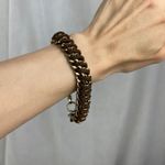Source Unknown Gold Tone Chunky Chain Link Bracelet Brown Braided Faux Leather Cord Edgy NWOT Photo 2