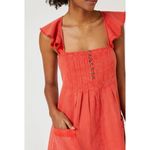Pilcro Anthropologie  Dress Flutter Sleeve Midi Red Cotton Canvas Womens MP Photo 2