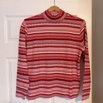 Lands End Fair Isle Red and White Ski Sweater Size MP Mock Turtleneck Winter P9 Photo 0
