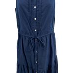 J. McLaughlin  Ruth Squareneck Maxi Dress Button Front Linen Navy Blue Medium Photo 4
