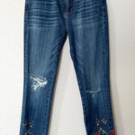Driftwood  Jeans Jackie Floral Embroidered Distressed Mid-Rise Skinny Boho‎ Sz 27 Photo 0