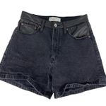 Abercrombie & Fitch The Dad Short High Rise Black Denim Faux Leather Size 6 / 28 Photo 3