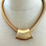 Gold Tone Herringbone Snake Chain Necklace w/ Sculptural Slide Pendant Photo 2