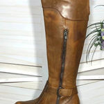 Crown Over The Knee Boots vtge Steampunk Caramel Brown genuine Leather Size 6 5 Photo 0