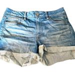 American Eagle  Hi-Rise Shortie Denim Jean Shorts Medium Wash Roll Cuff Size 10 Photo 0