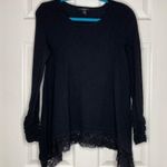 Alfani Women Wool Blend Lace Trim Asymmetrical Hem Gathered Sleeve Swing Sweater Photo 2