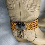 Handmade Womens Yellow Leather Beaded Metal Buckle Removable Boot Band One Size Photo 2