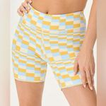 Outdoor Voices NWT TechSweat 6’’ Checkered Bike Shorts in Blue/Yellow Size XS Photo 0
