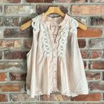 Free People  Pink Lace Detail Sleeveless Button Front Tank Top Shirt, L Photo 1