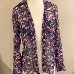 EXPRESS Sheer Floral Print Portofino Shirt Blue Pink Purple Small Photo 0