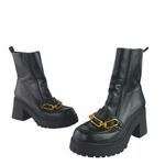 Asos Rani Women's Black Leather Zip Chain Chunky Platform Block Heels Boots Sz 8 Photo 4