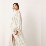 ASOS NWOT  EDITION vneck drapey maxi dress in linen mix cream green stripe size 6 Photo 1