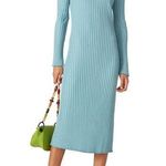 Simon Miller Wells Blue Ribbed Knit Long Sleeve Crewneck Midi Dress Size XL Photo 0