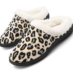 Beige Leopard Soft Microfiber Velvet House Shoes Indoor Outdoor Slippers Size 12 Multiple Photo 0