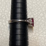 None Silver Band Heart Shaped Red Stone With White Stones Engagement Ring Size 7 Photo 4