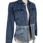 Lucky Brand  Remade Distressed Denim Waisted Trucker Jacket Raw Frayed Hem XS Photo 3