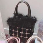 Swankiss Japanese Lolita Black Velvet Fur Gem Crystal Handbag Photo 2