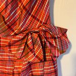 J.Crew  NWT One Shoulder Ocho Silk Blend Orange Plaid Dress with Bows Size 2 Photo 4