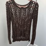 Lucky Brand  Brown Open Knit Crochet Sweater Photo 3