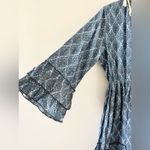 Lassiter Boho Dress with Ruffle and Tassel Detail in Blue Floral Block Print Photo 2