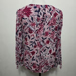 Lucky Brand  Blue & Red Floral Print Long Sleeve Blouse Size Medium Photo 3