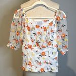 White Cream Ruffled Fitted 3/4 Sleeve Blouse Size L Photo 0