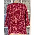 Blair VTG NWOT  Tribal Print Button Down Blouse 3/4 Sleeves Burgundy Size Small. Photo 4