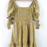 &merci & Merci Women's Yellow Plaid Smocked Babydoll Dress sz Small Puff Sleeve Preppy Photo 3