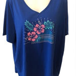 Catherines  V Neck Royal Blue SS Tee Shirt Top Sz. 1X/18/20W Embellished Floral Photo 0