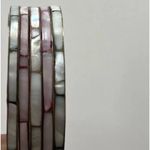 Vintage Women’s 70s Mother of Pearl Inlay Dainty Brass Bangle Bracelet Sz 8” Pink Photo 9