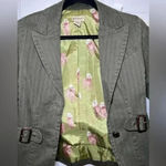 Anthropologie Elevenses Size 4 Olive Green Stripe Blazer Coat Poodle Lined Photo 3