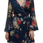 Band of Gypsies BAND OF GYPSIES Navy Floral Faux Wrap Belled Sleeve Dress NWOT Size XS Photo 0