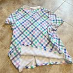 Karen Scott  Preppy Plaid Polo Shirt Pastel White Short Sleeve Pullover XL Photo 5