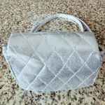 Silver Quilted Mini Evening Bag Micro Purse Gold Chain Metallic Party Bag Photo 6