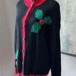 Vintage Bechamel Women’s Knitted Crochet Holiday Sweater Cardigan Size Medium Black Photo 3