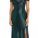 Nightway Off-The-Shoulder Metallic Gown dress side sexy slit Emerald 8 Photo 0