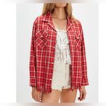 Free People NWT  Found Raw-Cut Fringe Plaid Camp Shirt - red plaid - XS Photo 2