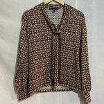 Jules & Leopold Geometric Tie-Neck Blouse Size M Retro Chevron Photo 0