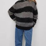 ZARA Striped Black and Gray Women's Sweater Photo 1