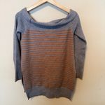 Anthropologie By  Boat Neck Bell Sleeve Sweater Size Small Gray/orange Stretch Photo 1