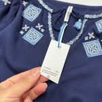 Southern Tide Top Womens Small Navy Blue Embroidered Tassel V Neck Photo 5