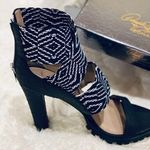 Donald Pliner NIB! Donald & Lisa Pliner Signature B&W+Python Leather High Platform Sandals 8.5 Photo 0