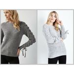 Anthropologie 💕SANCTURY - 💕 Lace Up Sleeve Pullover Sweater Grey Small S NWT Photo 4