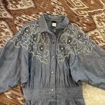 Vintage Chambray Squiggle Embellished Coverall Jumpsuit Blue Size 12 Photo 2