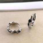 14mm Irregular Green Stripes Small Hoop Earrings for Men Women Silver Photo 2