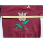 VTG Healthknit Flowers Floral Collar Grandma Burgundy‎ Sweatshirt Womens L Red Size L Photo 4